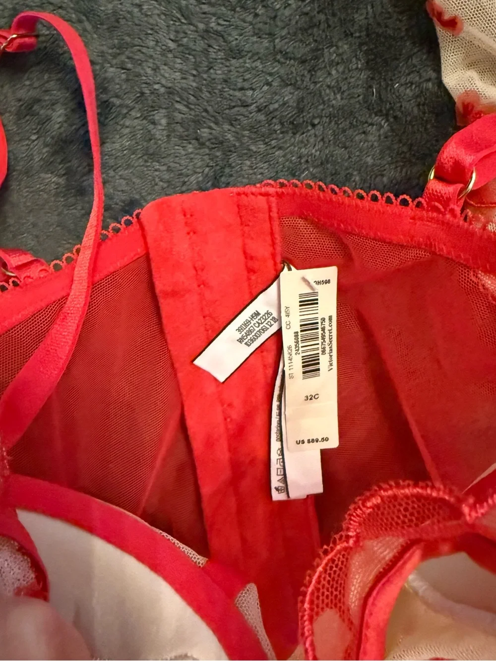 Victoria's Secret Red Sheer Heart Mesh Lingerie 3-piece Set